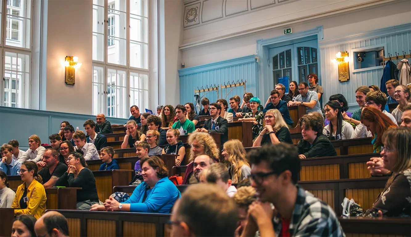 Students in a lecture hall during a science competition